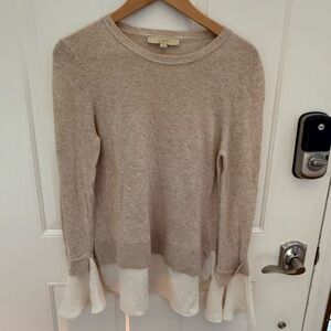 Loft wool blend 2 tone sweater flutter layered look beige